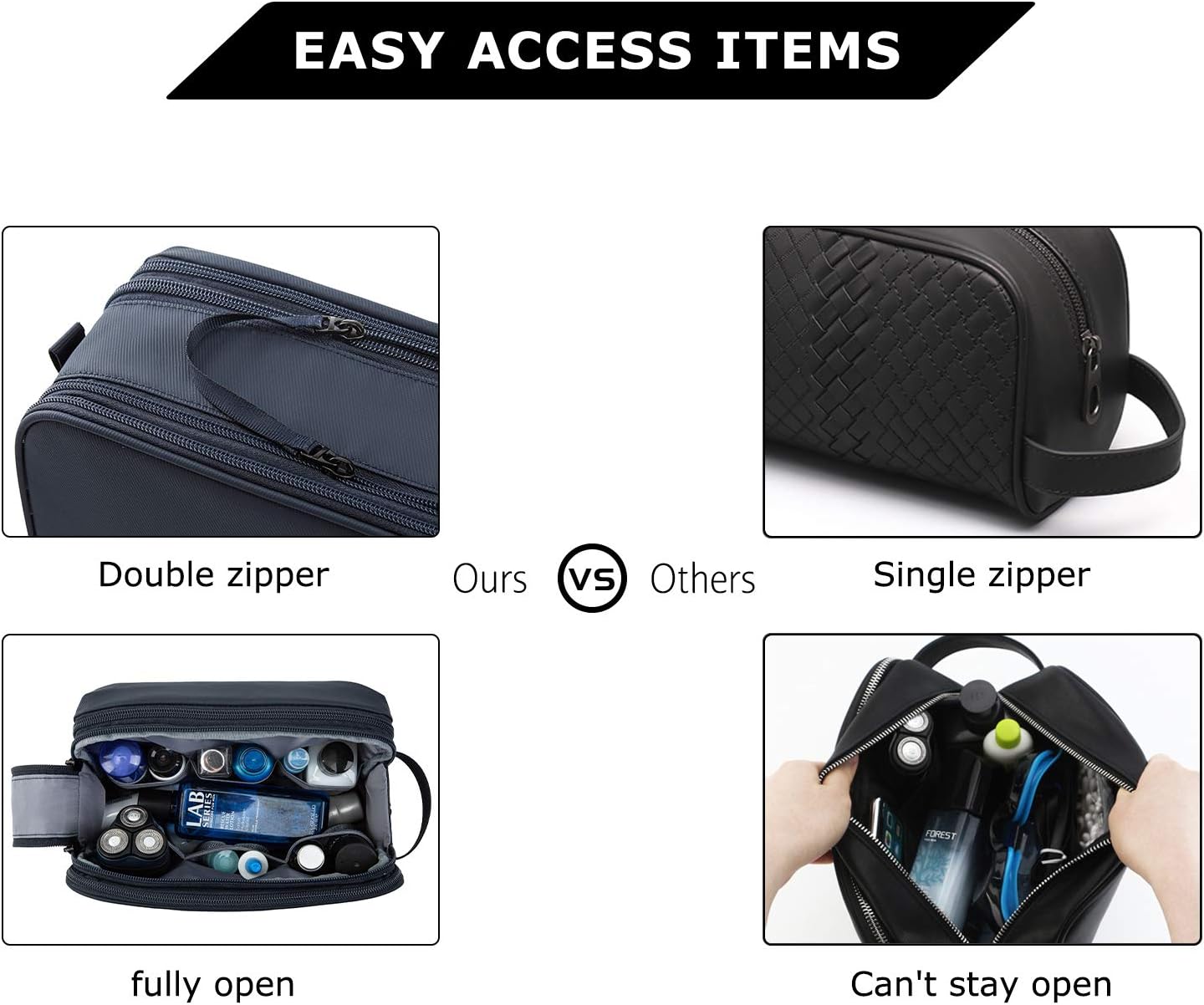 BAGSMART Toiletry Bag for Men, Travel Toiletry Organizer Dopp Kit Water-resistant Shaving Bag for Toiletries Accessories, Door Room Essentials,Navy Blue-medium