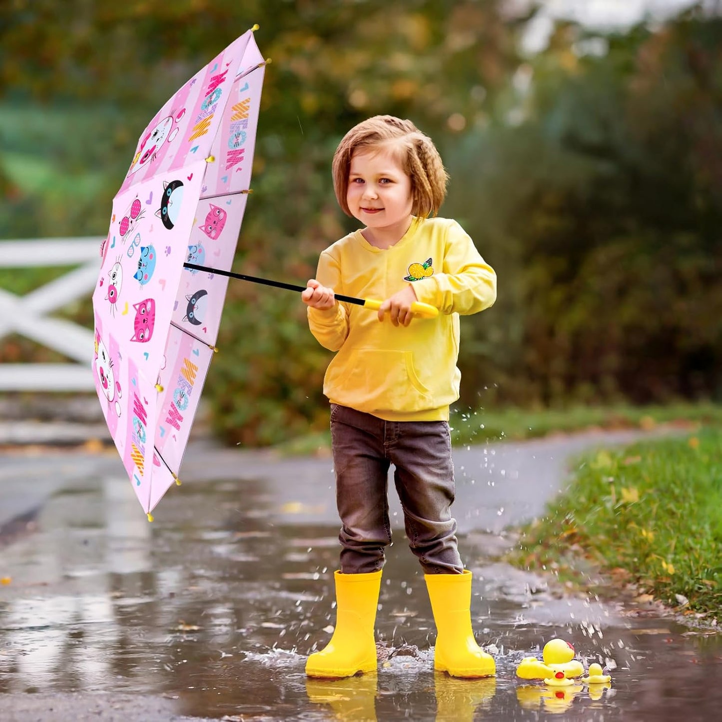 Kids Umbrella, Safety Windproof Umbrella with Easy-Grip Hook Handle for Toddler Girls and Boys