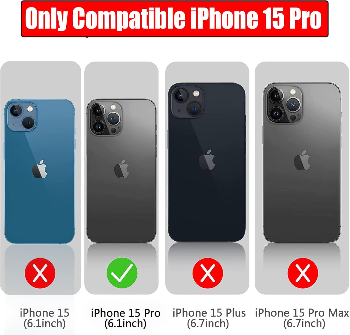 Battery Case for iPhone 15 Pro, Full Encircle 8000mAh Ultra-Slim Rechargeable Portable Charging Cover Extended Battery Pack Compatible with iPhone 15 Pro (6.1 inch) Charger Case Support Carplay-Black