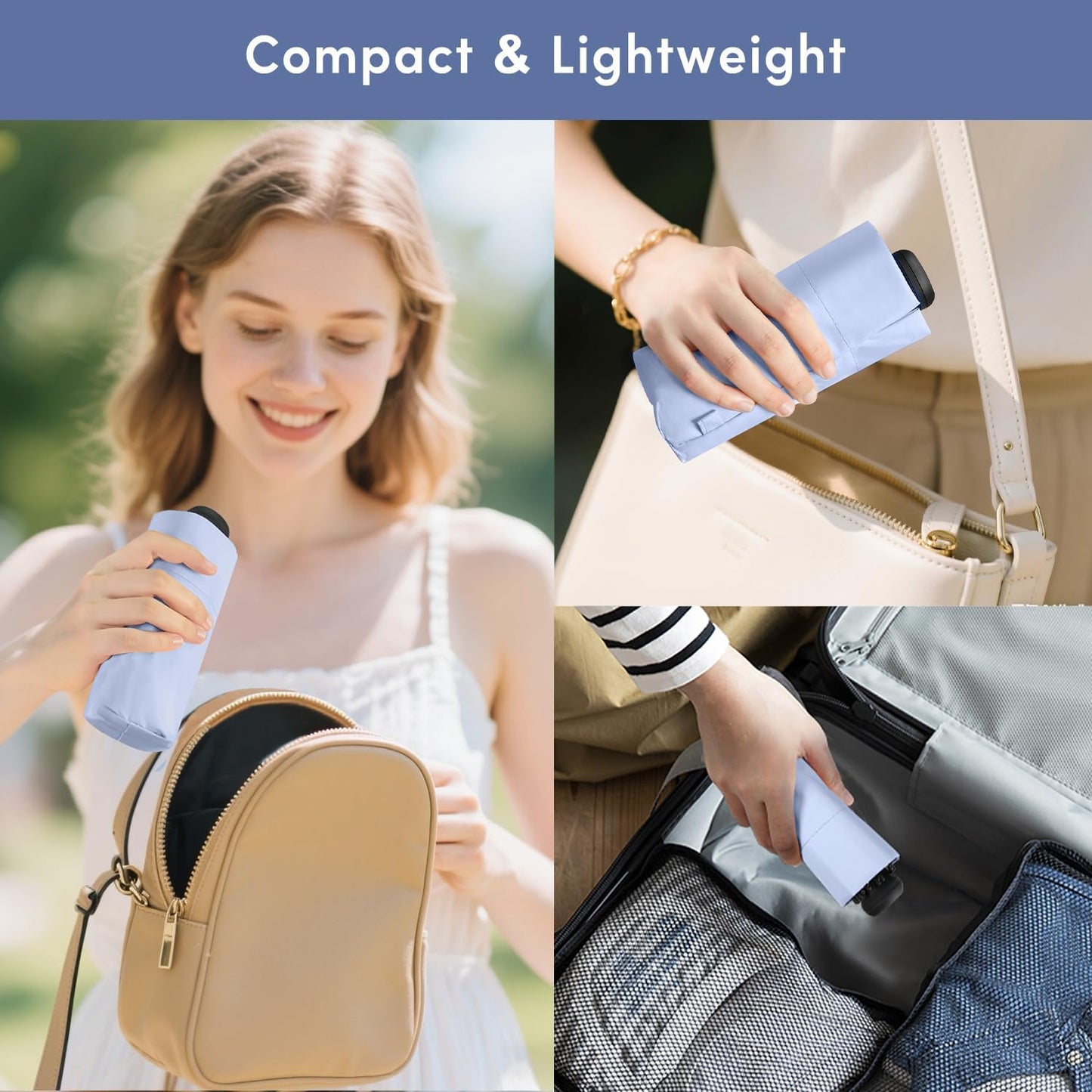 LEAGERA UPF 50+ Mini Umbrella for Travel - Compact Folding Sun Umbrella for Walking Summer Lightweight Purse Small Umbrellas for Women Girls