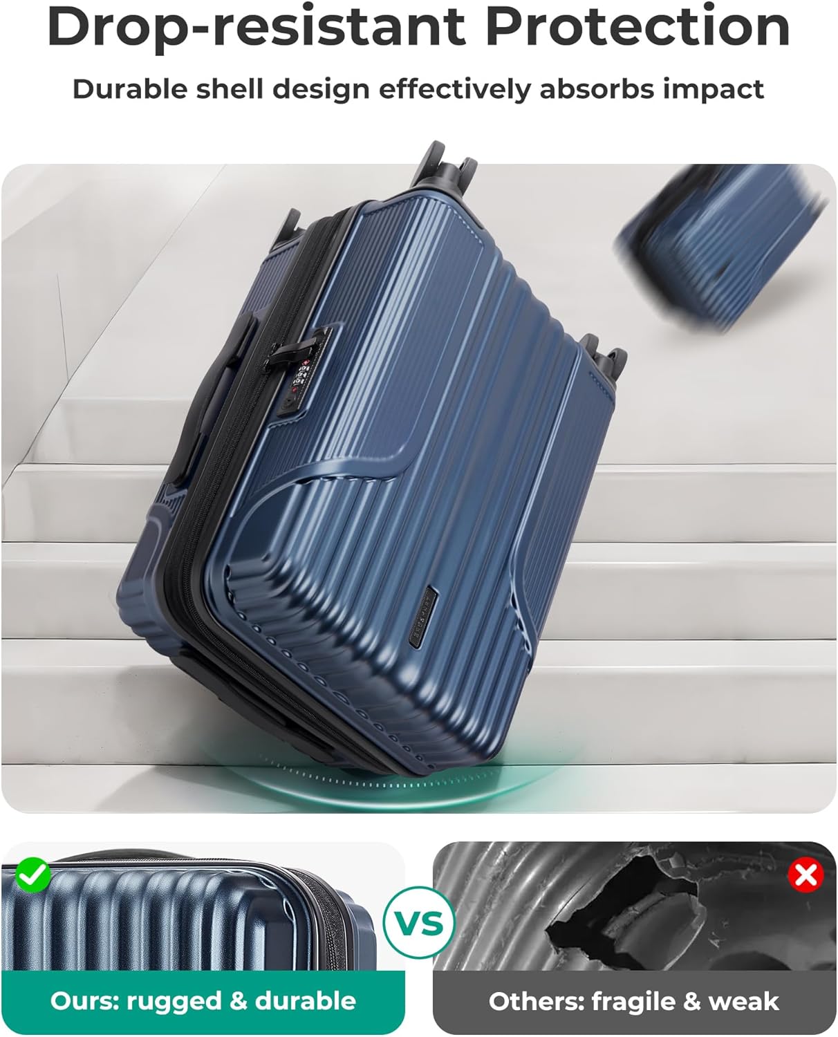 BAGSMART Carry On Luggage 22x14x9 Airline Approved, Lightweight luggage with Spinner Wheels, 20 Inch Expandable Hardside Carry On Suitcase with TSA Lock Rolling Travel suitcase Carry-On, Dark Blue