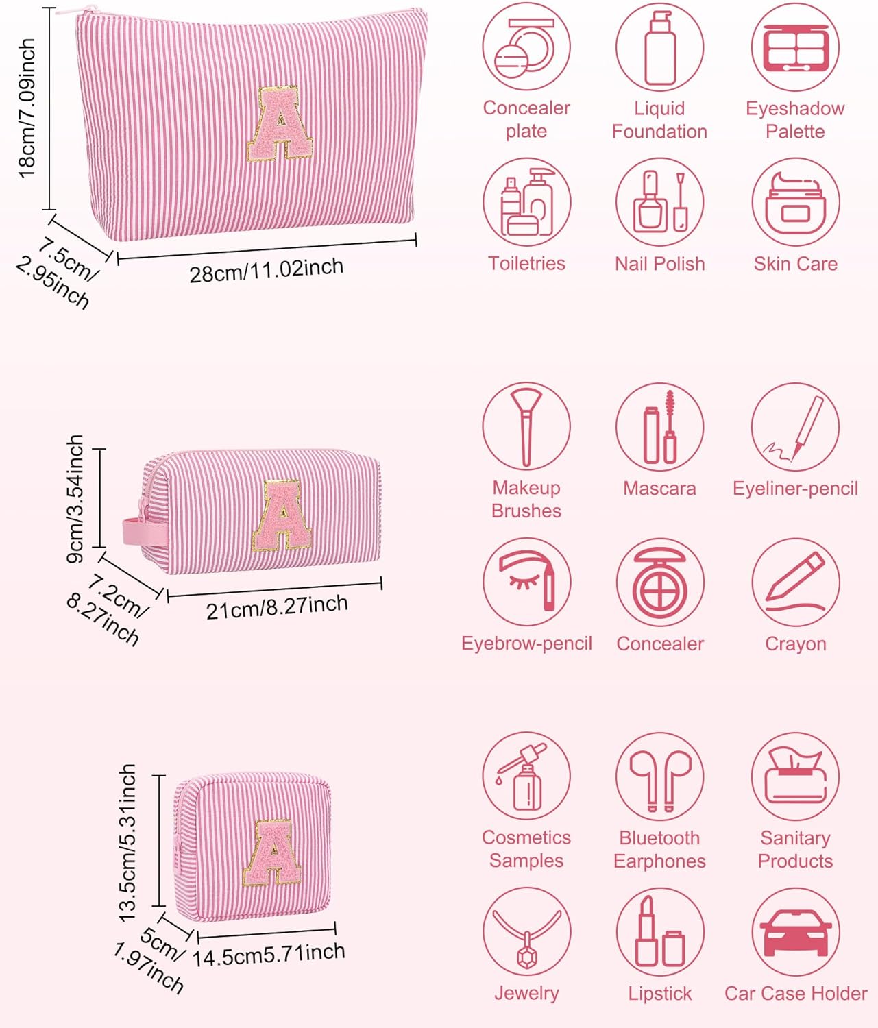 MONSTINA Period Bag Sanitary Napkin Storage Bag|Tampon Pouch Portable Feminine Care First Period Kit for Teen Girls Women Gift for Her Monogram Initial Cute Toiletry Bag,3PCS,Pink U