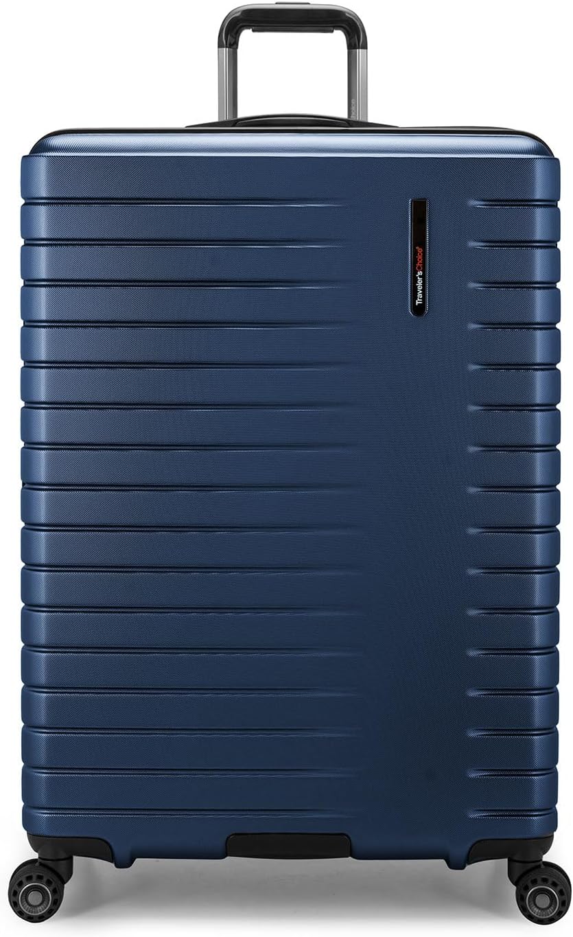 Traveler's Choice Archer Polycarbonate Hardside Spinner Luggage Set,Tie Down Straps, Blue, Checked 29-Inch