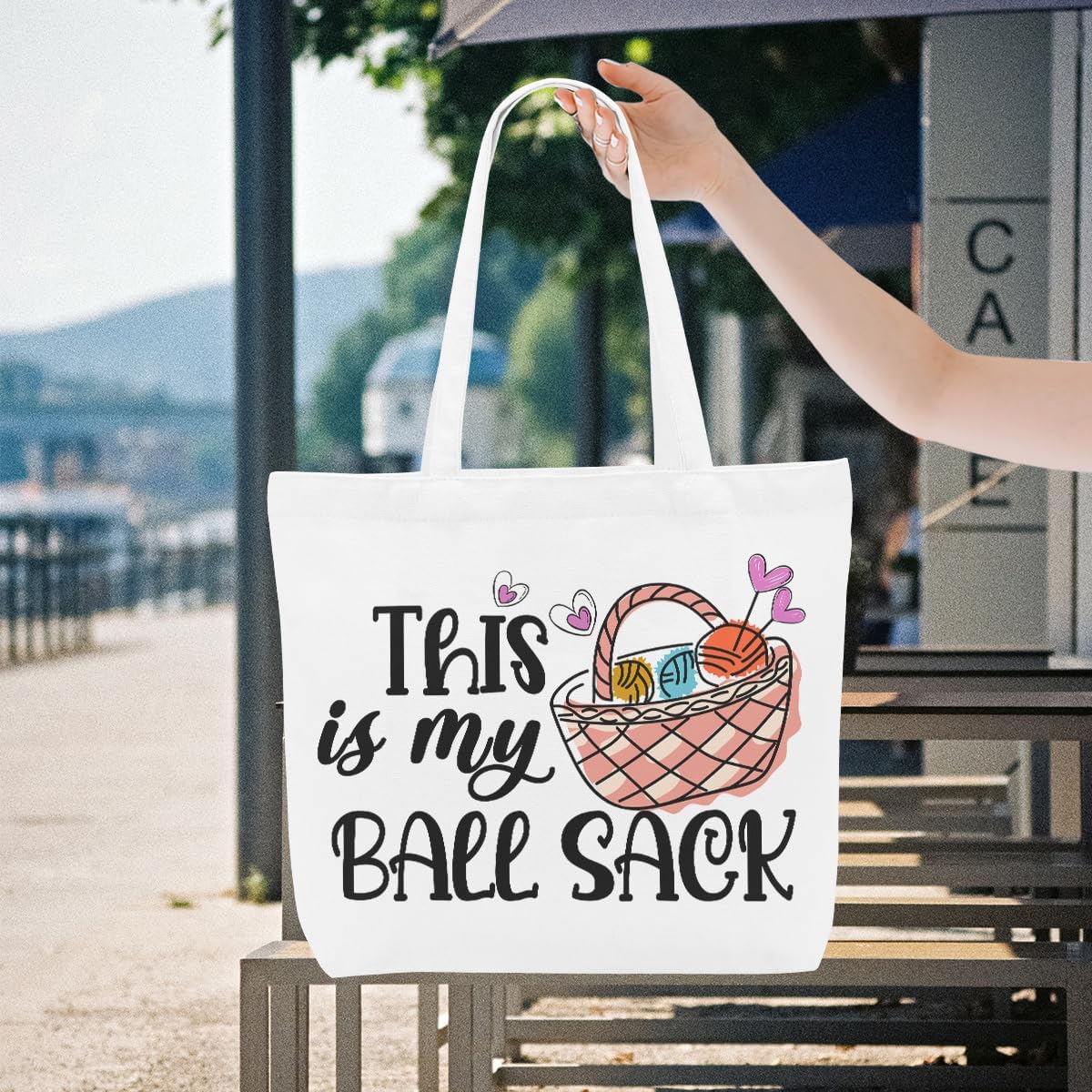 Crochet Knitting Humor Yarn Gifts Canvas Tote Bag, Reusable Grocery Shopping Bags for Crocheters Christmas