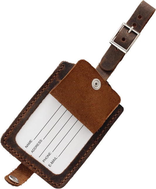 Toprank Leather Genuine Luggage Tags – Durable Leather Bag Tags for Travel, Baggage & Accessories (Tan)