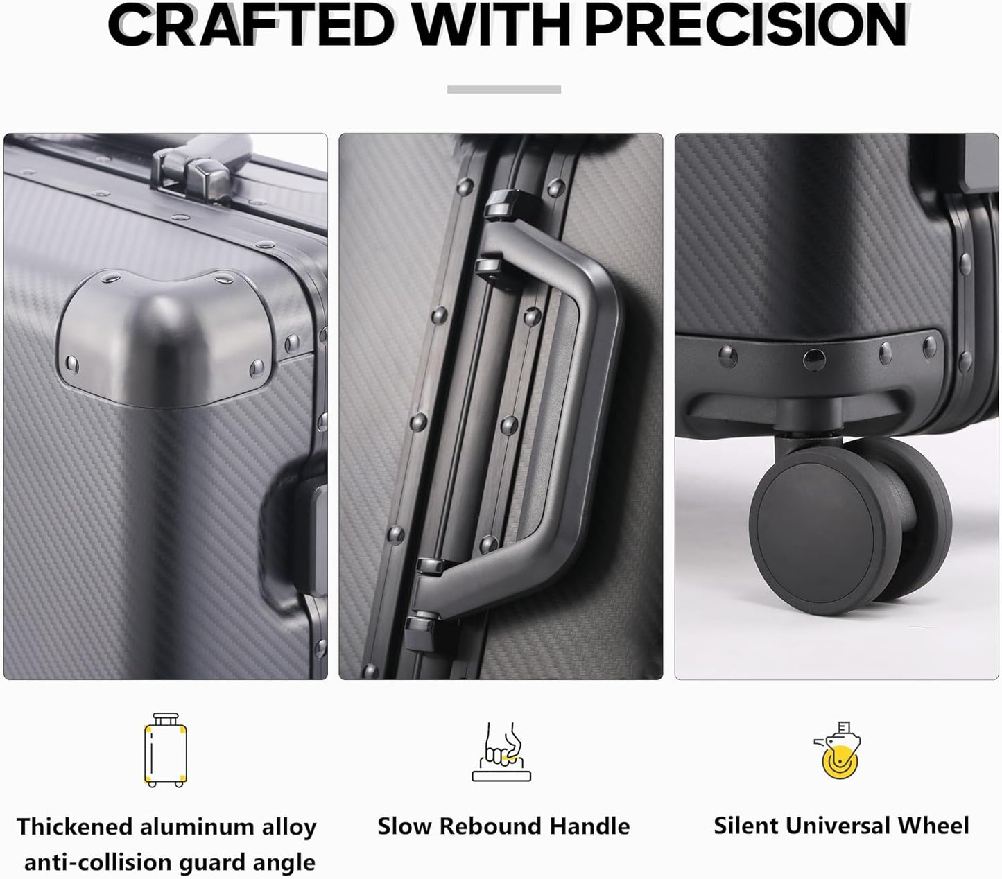 YYW Aluminum Carry-On Luggage Airline Approved Lightweight Suitcase with TSA Lock and Silent Wheels, Hardshell Spinner Business Travel (black, 20in)
