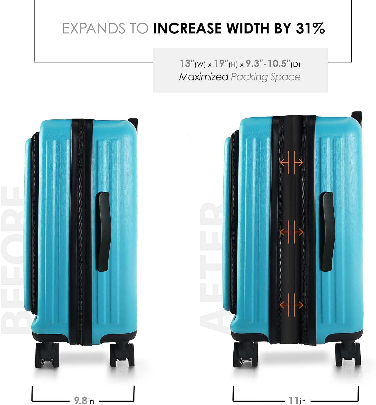 22 Inch Carry On Luggage 22x14x9 Airline Approved, Small Carry On Suitcase, Hard-shell Carry-on Luggage with Wheels, Durable Teal Luggage Carry-On with Cosmetic Case and Luggage Scale