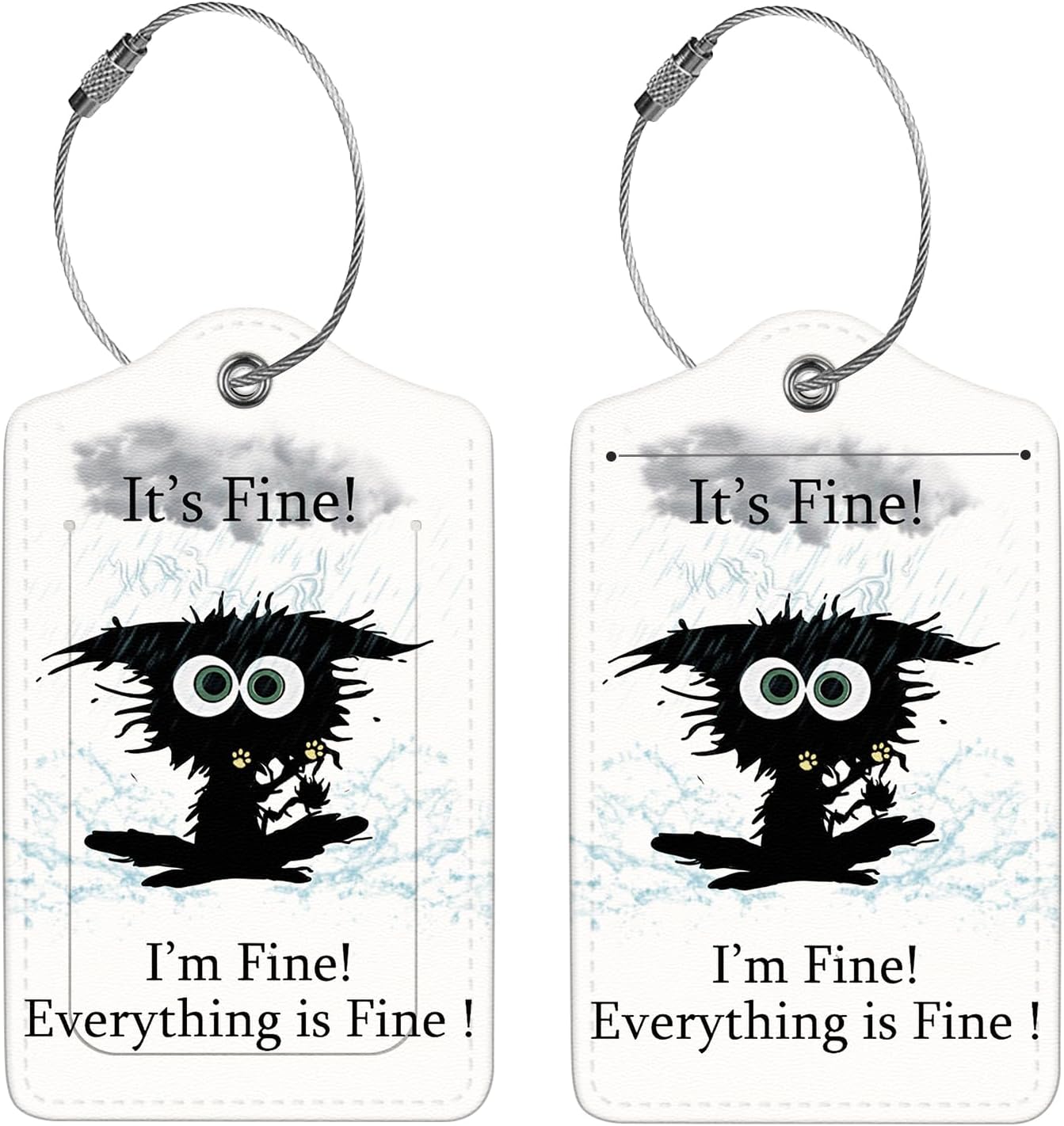 2 Pcs Luggage Tags for Suitcase, Cute Unique PU Leather Travel Bag Tag with Privacy Cover ID Label Address Card and Durable Metal Ring Suitable for Men Women Children Backpack,Cat Struck by Lightning