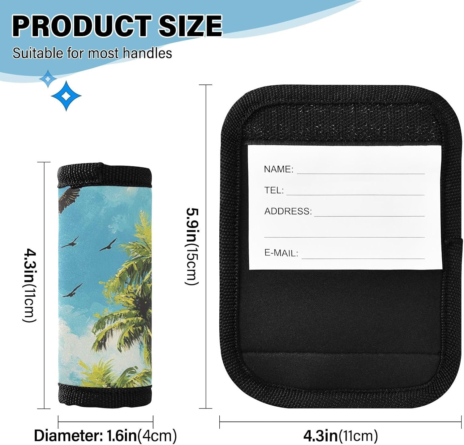 Summer Palm Trees and Flying Eagles 2 Pack Luggage Handle Wraps Covers for Suitcase Identifiers Bag