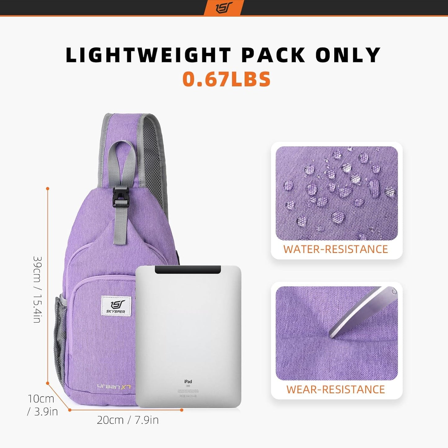 SKYSPER Sling Bag RFID Crossbody Sling Backpack Cross Body Shoulder Bag Travel Hiking Daypack for Women Men(Purple)