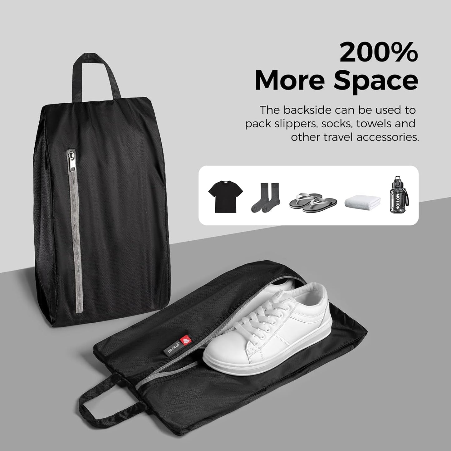 pack all Foldable Shoe Bag for Travel, Water-Resistant Ultralight Shoe Pouch for Gym, Odor-Resistant Soccer Cleats Bag for Sport (Dual Pocket Version)