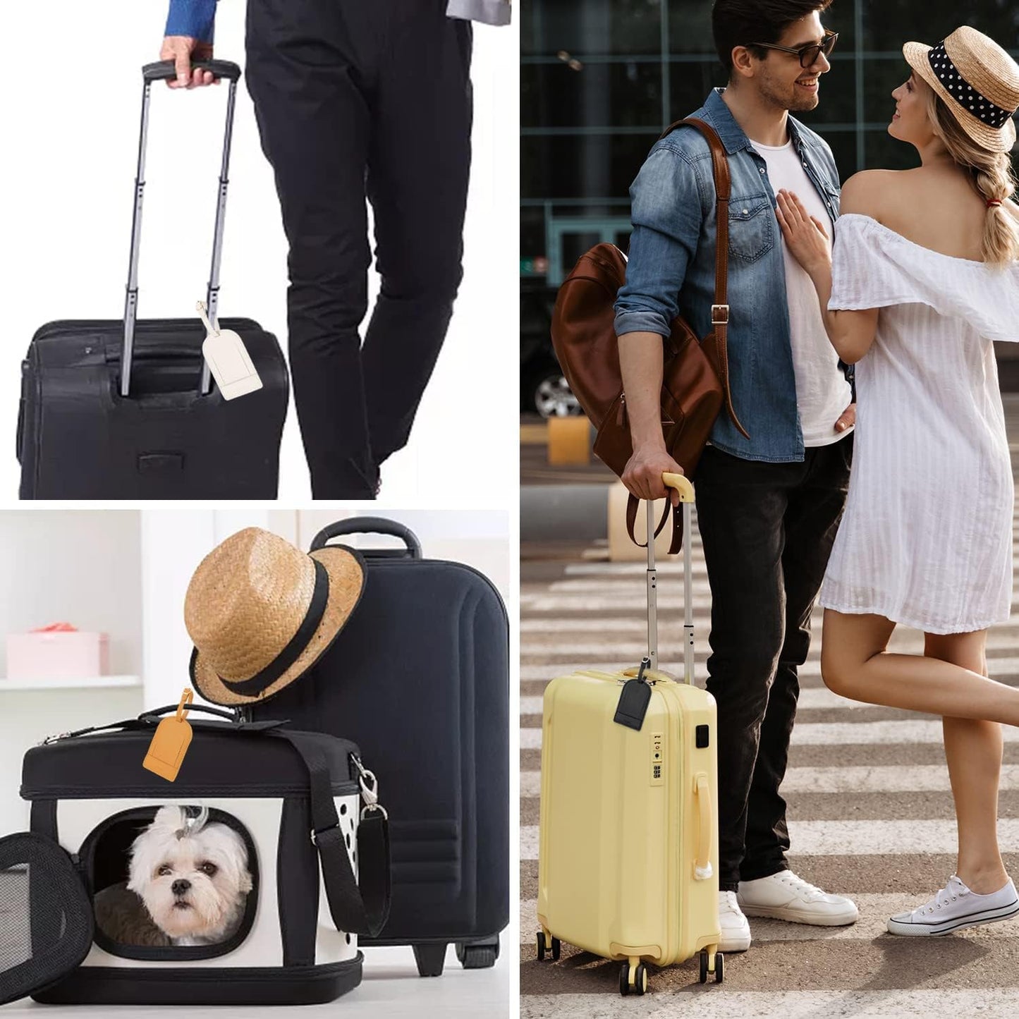 Faux Leather Luggage Tags for Suitcase Tag Set Privacy Protection with Identifie Name Lable ID Card Baggage tag for Men Women Travel Accessories, 2/4 Pack (LT06-White)
