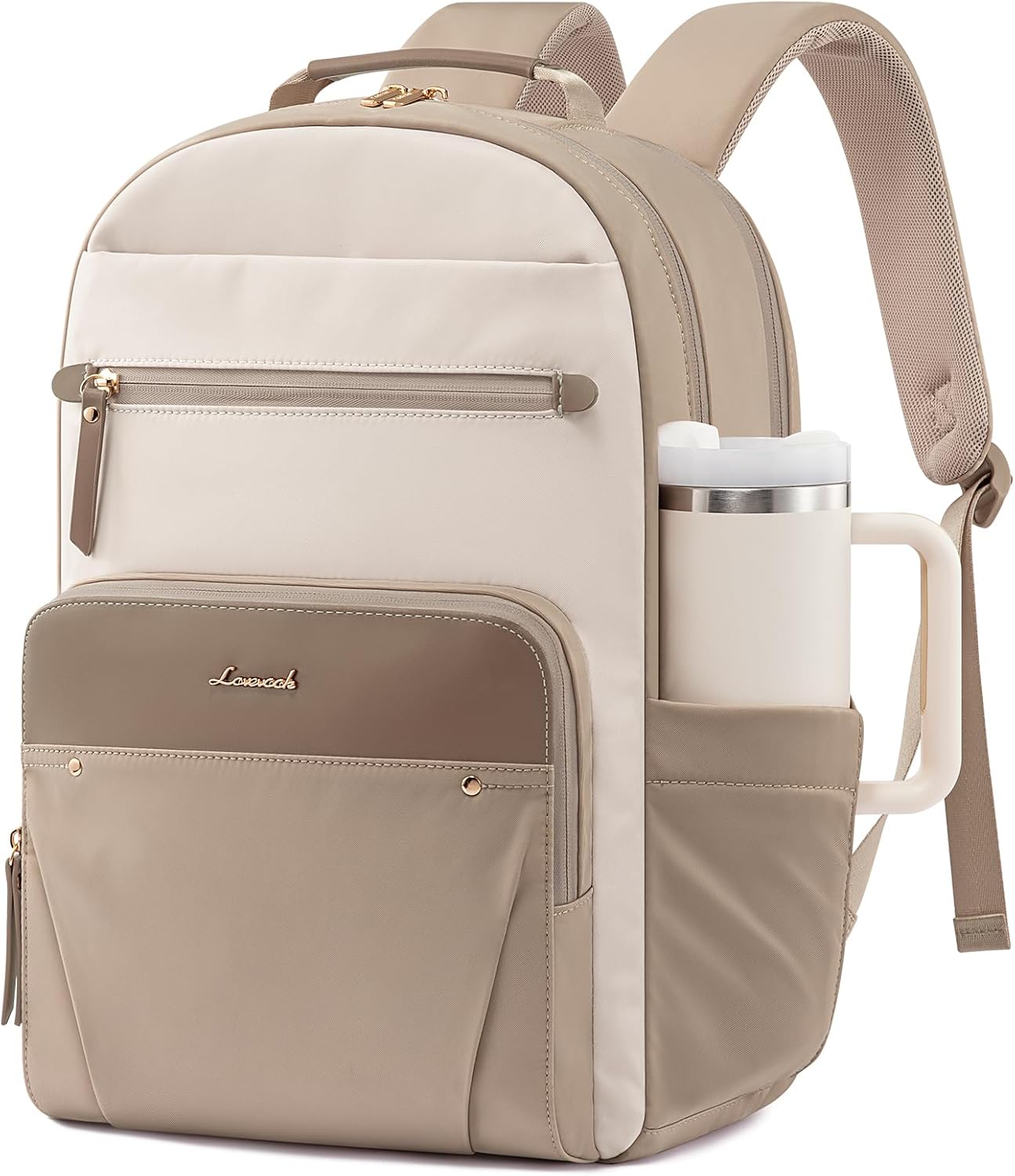 LOVEVOOK Laptop Backpack for Women, 17.3" Work Backpack Purse, Travel Personal Item Bag, Carry On Business Computer Bag, Casual Daypack for Office, School, or Gift, Khaki-beige