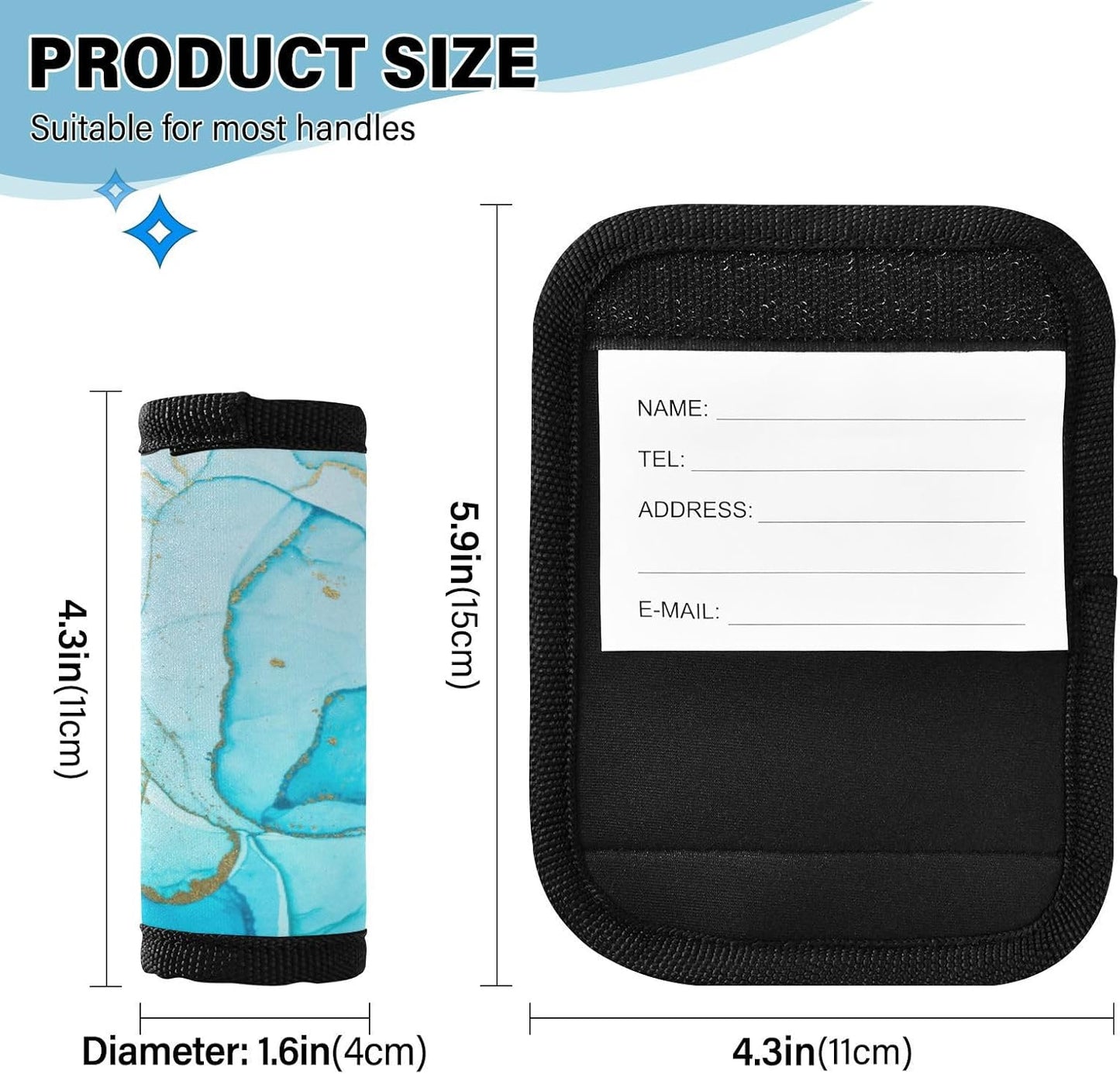 2Pcs Luggage Handle Wrap Suitcase Identifier Handle Covers Tags Soft Travel Bags Luggage Handle Gripper Accessories for Airplane Flying Marble Azure