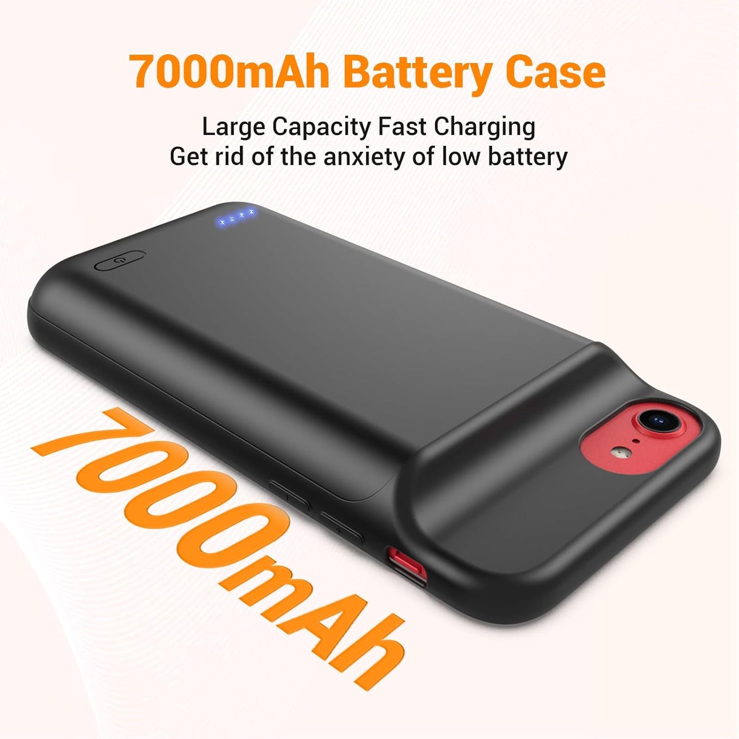 Battery Case for iPhone 8, 7, 6S, 6 SE(2020/2022) (4.7 inch), 2025 Upgraded High Capacity 7000mAh Battery Pack Rechargeable Charger Case External Charging Case with Tempered Glass Screen Protector