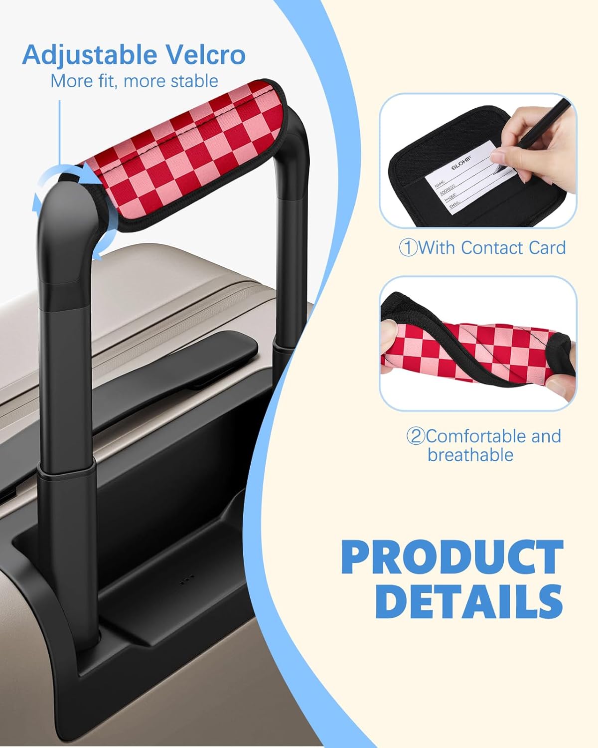 Slohif Luggage Handle Wrap 3Pcs Suitcase Identifier - Bag Strap Cover For Bogg Travel Accessories Easy Identification Bright Marker Sleeve Grips Comfort Neoprene Concealed Tag For Airport, Checkered