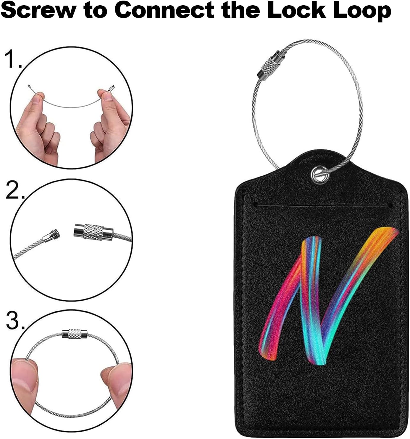 2 Pack Initial Luggage Tags for Suitcase, Colorful Letter Design Cruise Name Bag Tags, Novelty Baggage Identifiers with Full Privacy Cover, Leather ID Label for Women Men Kids Travel, Rainbow Letter N