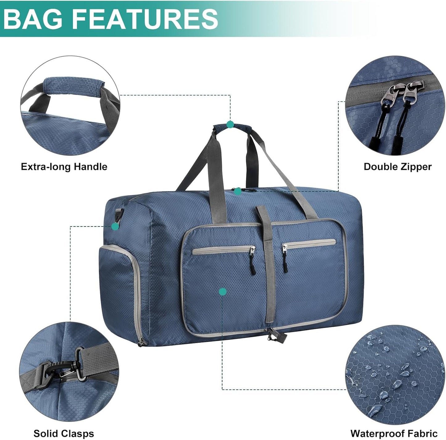 Dimayar Travel Duffle Bag for Men Women - Foldable Duffel Bag with Shoes Compartment - Overnight Bags Waterproof & Tear Resistant(115L,Dark Blue)