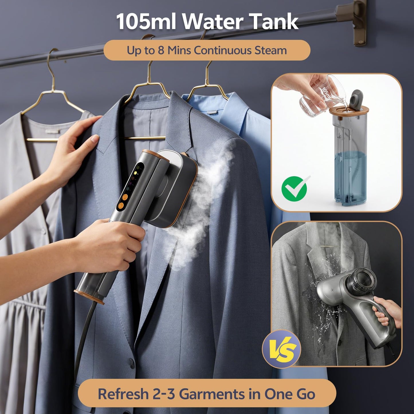 Travel Steamer for Clothes, Dual Voltage Portable Steamer 110-240V