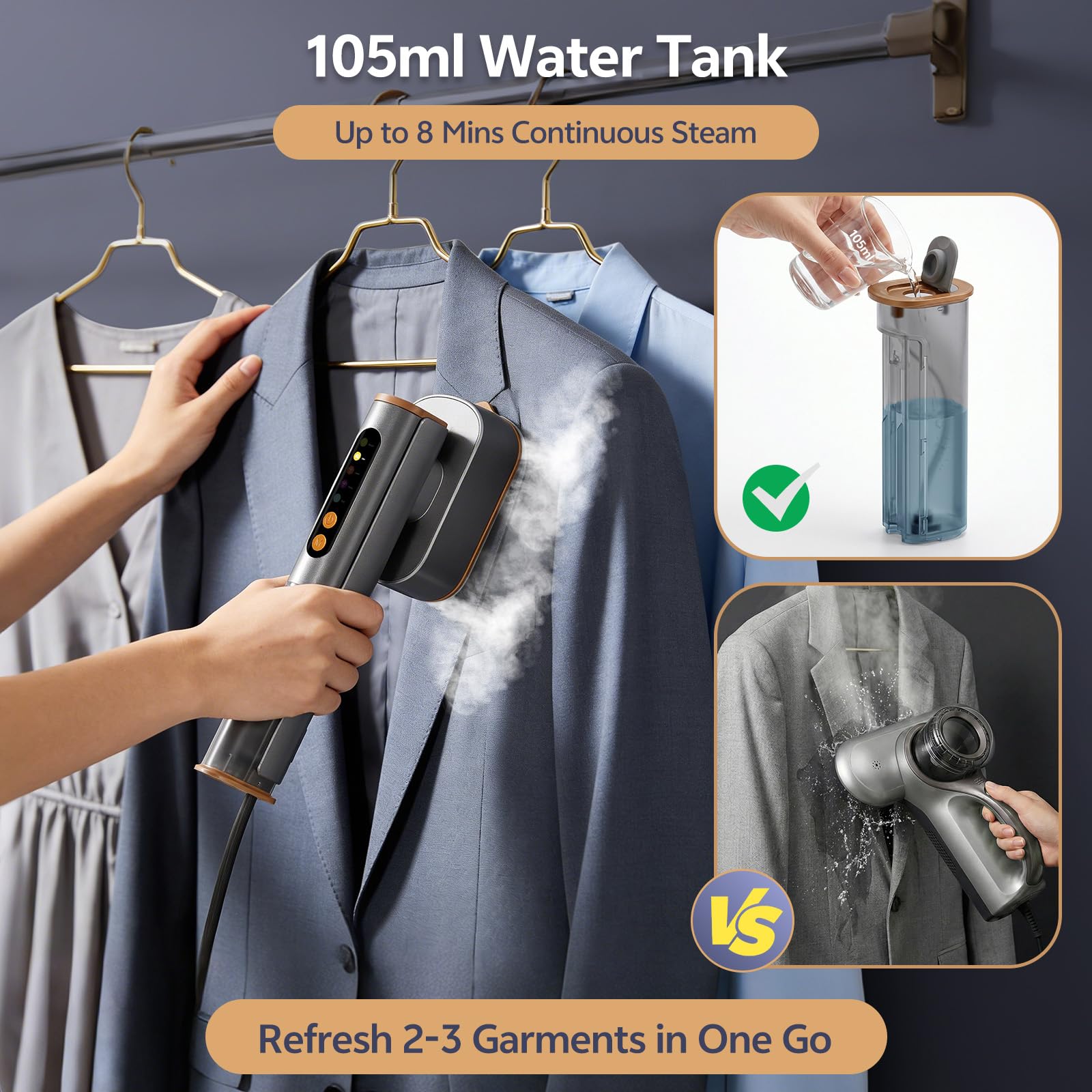 Travel Steamer for Clothes, Dual Voltage Portable Steamer 110-240V