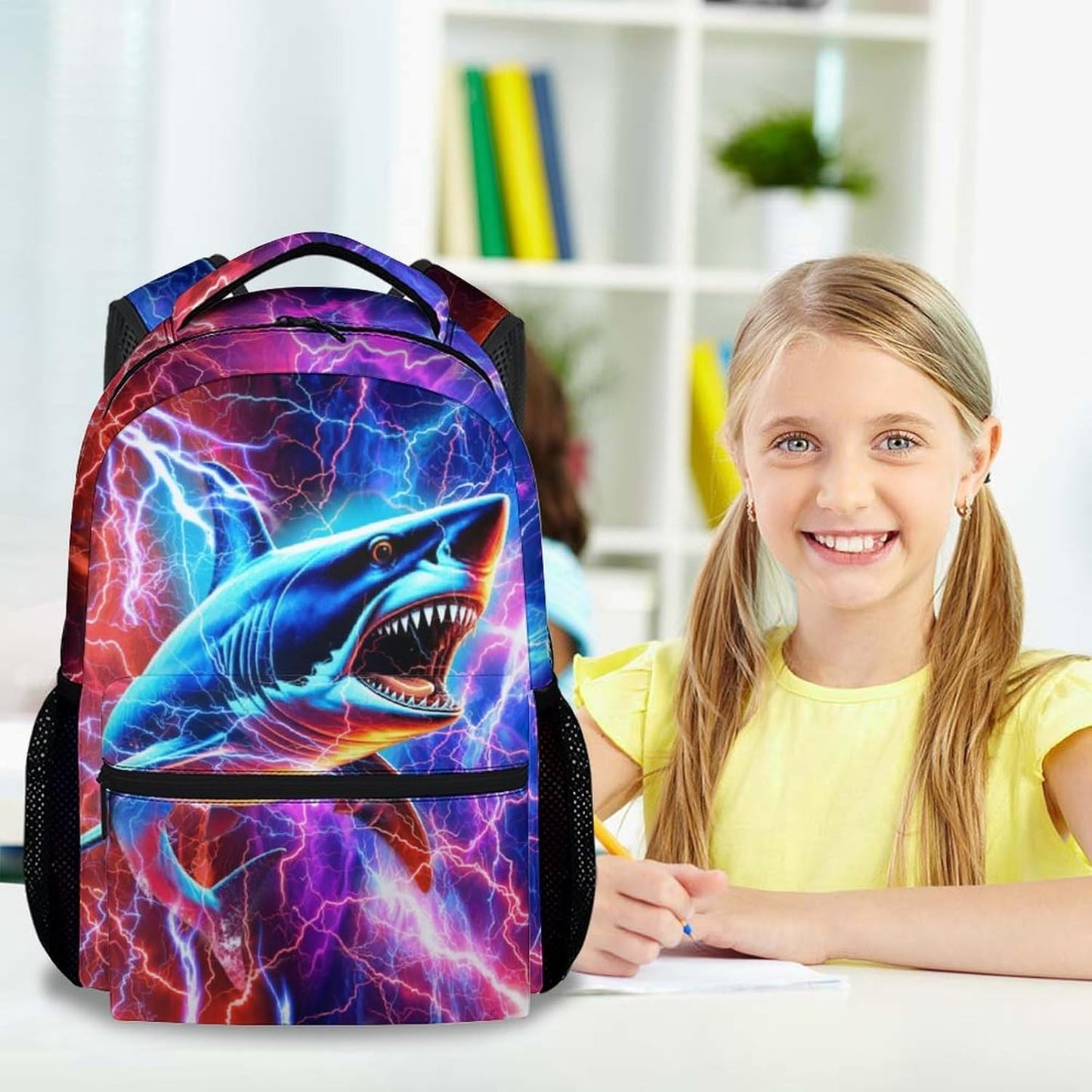 Kids Backpack for Boys - Shark Backpacks for Elementary School, Preschool - 17 Inch Large Capacity Students Bookbag for Travel, Outdoor