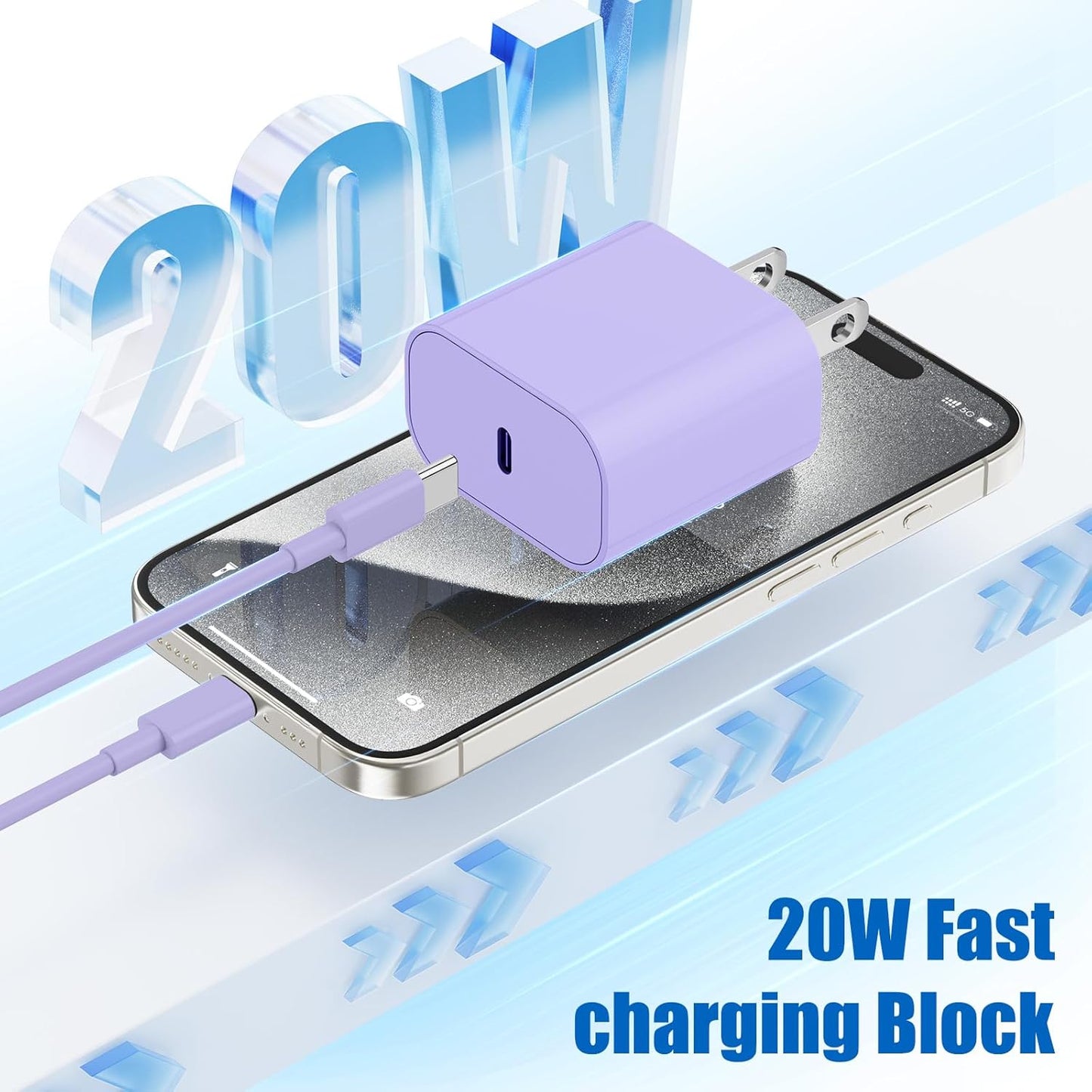 iPhone 17 16 15 Fast Charger Block and 10ft Type C to C Cable Cord Long, 20W USB C Charging Plug for Apple iPhone 17 Pro Max/17 Air/16 Pro Max/16/15 Pro/15 Plus/iPad Mini,Wall Power Adapter Cube Brick