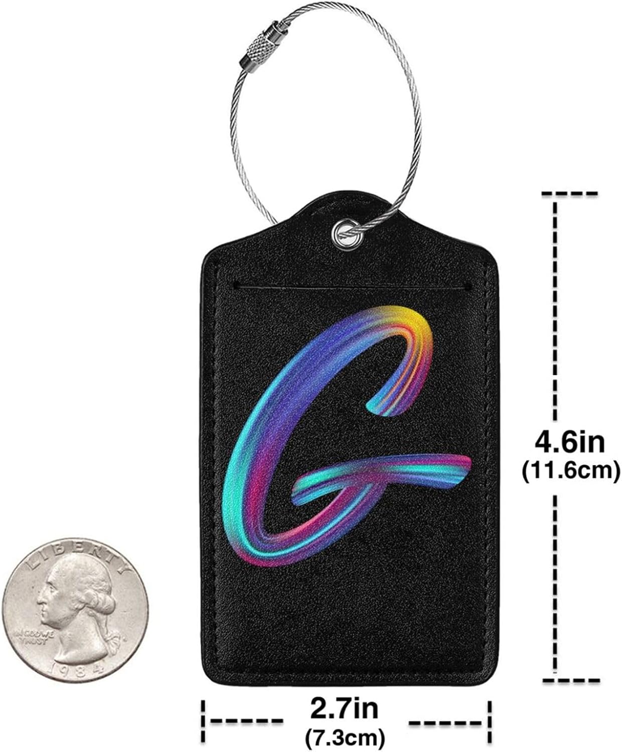 2 Pack Initial Luggage Tags for Suitcase, Colorful Letter Design Cruise Name Bag Tags, Novelty Baggage Identifiers with Full Privacy Cover, Leather ID Label for Women Men Kids Travel, Rainbow Letter G