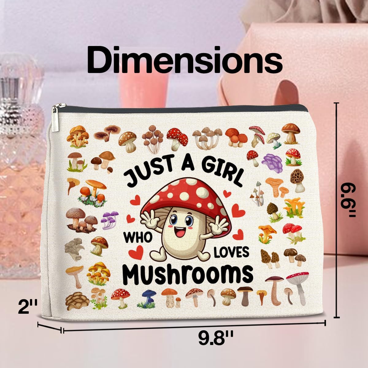 Mushroom Gifts Makeup Bag Mushroom Gifts for Women Teen Girls Sister Friend, Mushroom Lovers Gifts, Just a Girl Who Loves Mushrooms Zipper Makeup Pouch