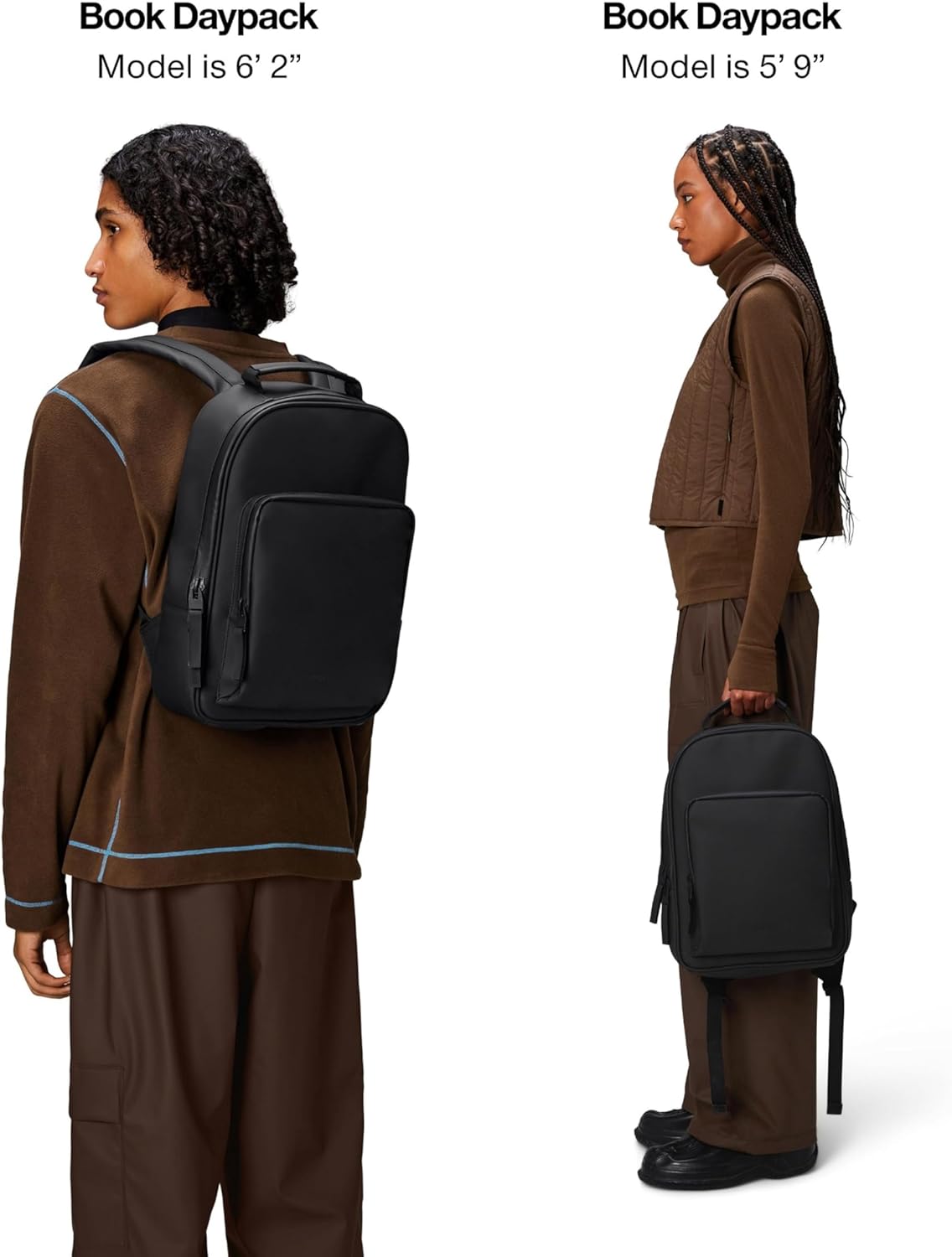 RAINS Book Daypack - Black Laptop Backpack for Men and Women, Waterproof Black Minimalist Commuter Bag with 15” Laptop Room, Front Zip Pocket - 2 Year Warranty