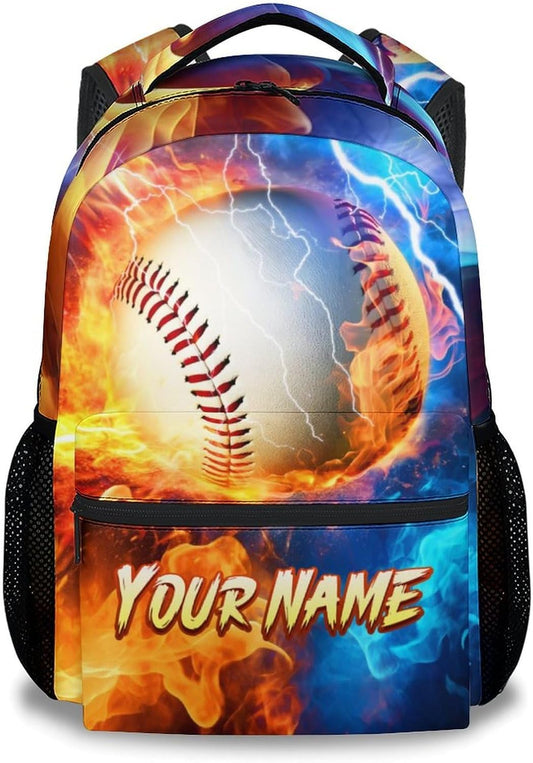 Personalized Kids Backpack, Baseball Backpacks for Boys, 17" Custom Bookbag for Primary Middle School, Durable School Bag for Children