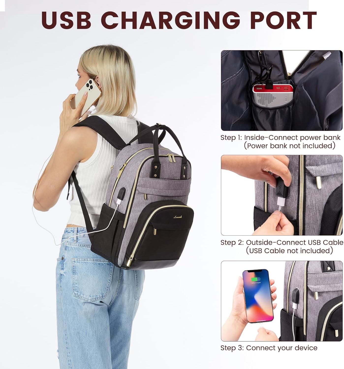LOVEVOOK Backpack for Women,Laptop Backpack Women,Fits 18 Inch Laptop Bag,Fashion Travel Work Anti-theft Bag,Waterproof Business Computer College Teacher Backpack Purse Daypack, Grey-Black-Balck