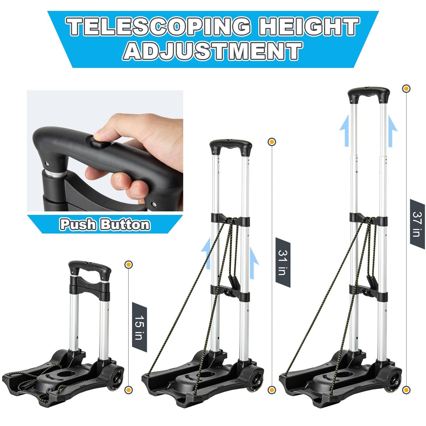 Vsaikeo Small Folding Hand Truck Dolly with 2 Wheels, Foldable Luggage Cart