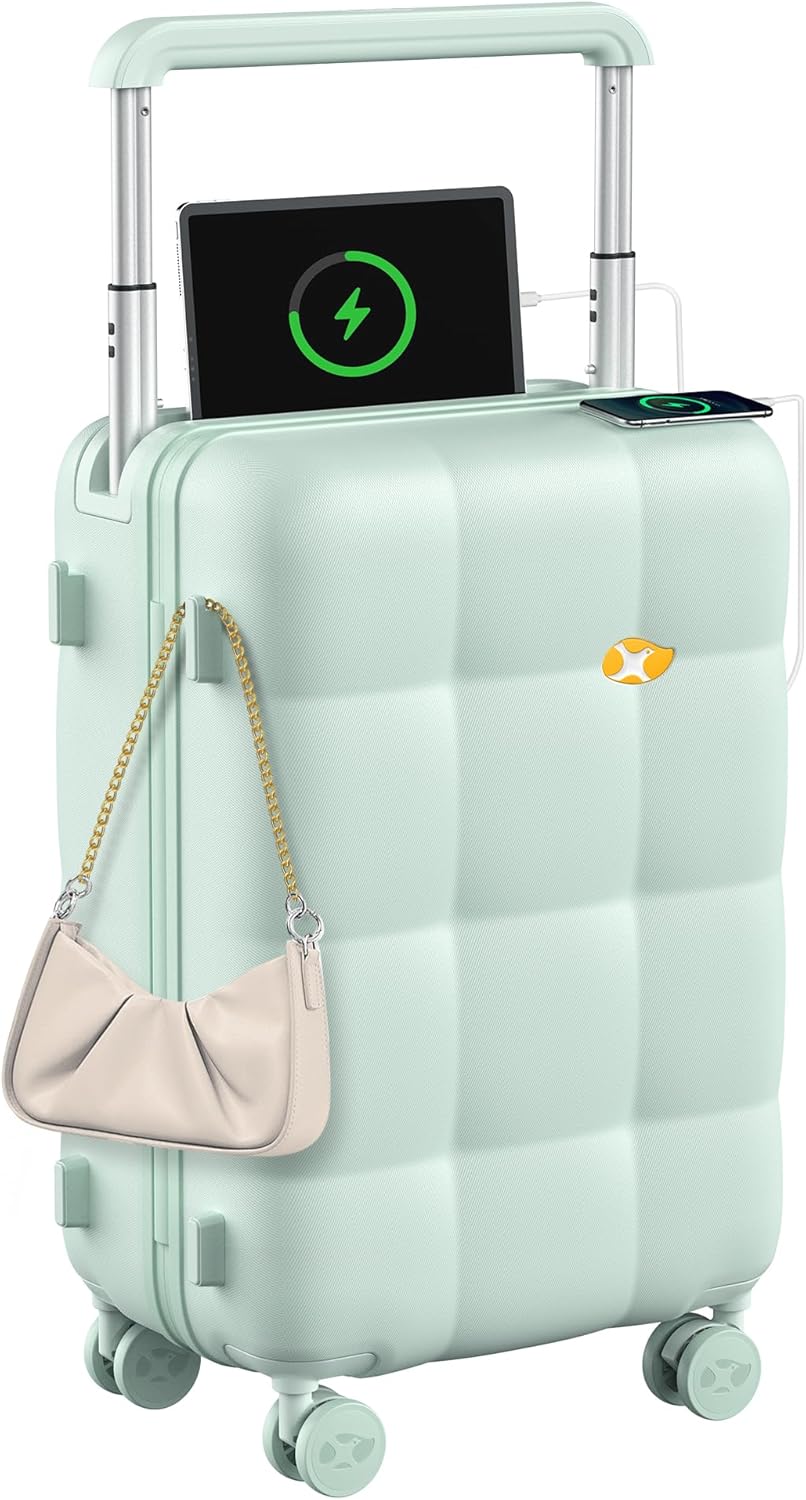 MGB Carry On Luggage Airline Approved 20'' Lightweight Luggage Wide Handle PC Hardshell Suitcases with Spinner Wheels & TSA Lock, Aquamarine
