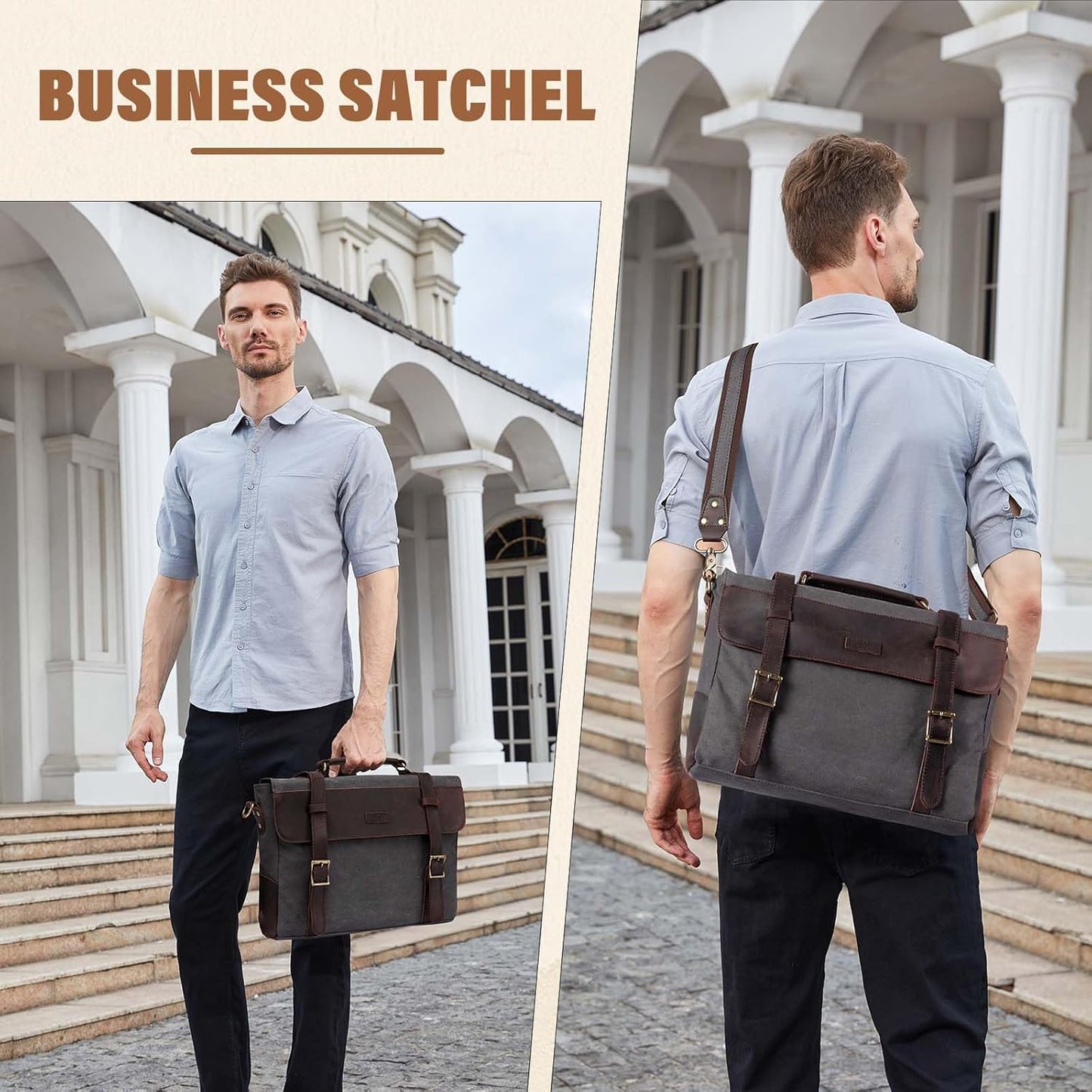 Messenger Bag for Men,Vintage Canvas Leather Canvas Laptop Satchel Shoulder Bag Business Briefcase