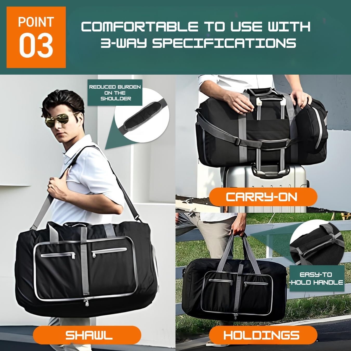 Travel Bag Gym Bag Folding Boston Bag Duffel Bag Carry On Large Capacity 65L Waterproof With Shoe Bag No Logo (Pink, 24.8inch×11.4inch×13.8inch)