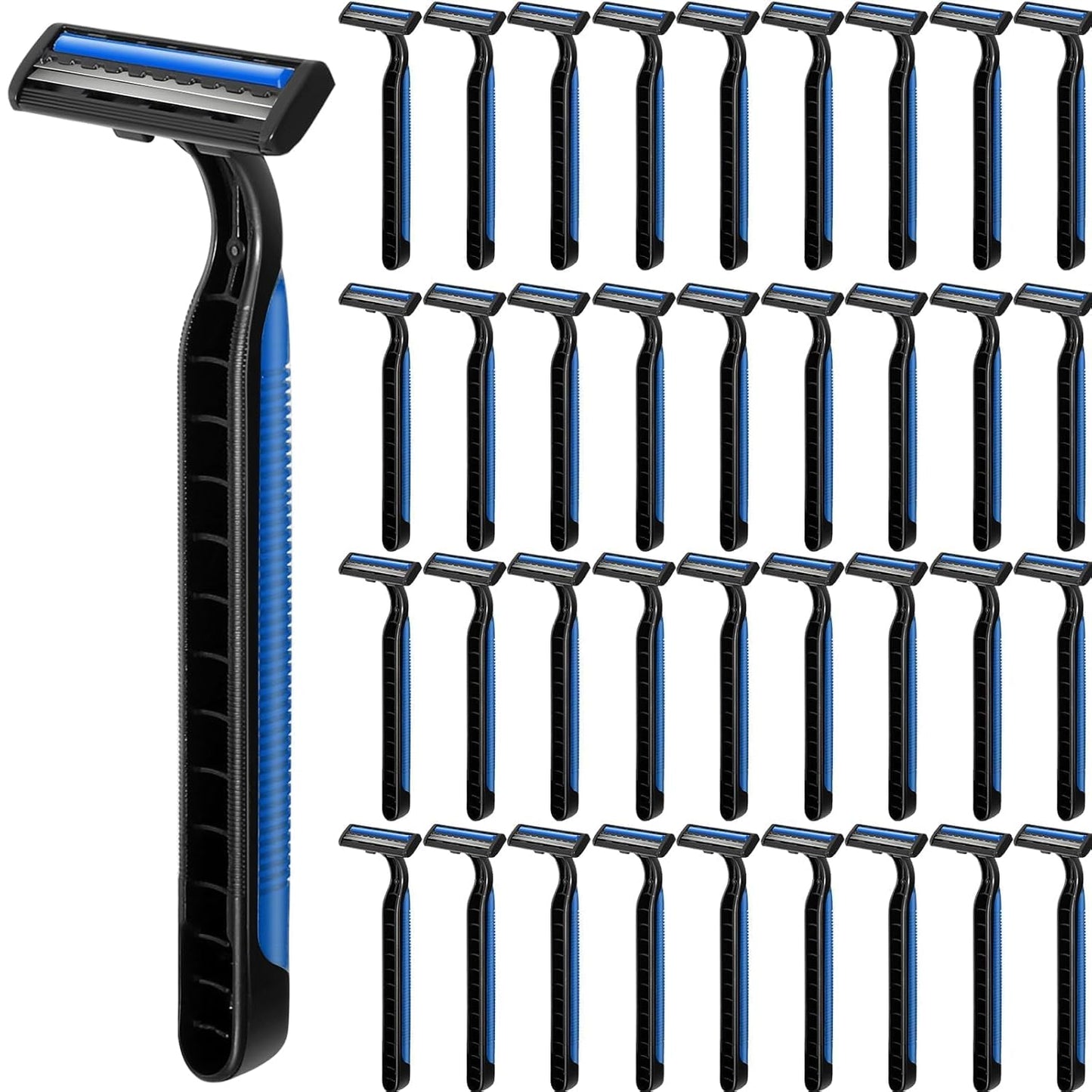 240 Pack Disposable Twin Blade Razors Individually Wrapped, Clear Safety Cap， Multipurpose Portable Shave Razor for Man Woman Bathing Hotel Travel （Blue)