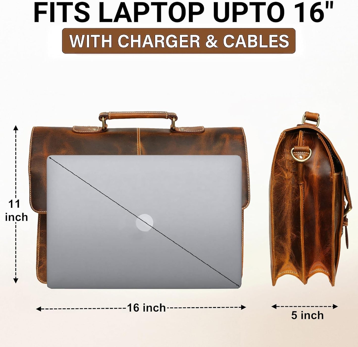 RUSTIC TOWN Handmade Leather Shoulder Briefcase Messenger Bag Mens 16 inch Laptop Satchel