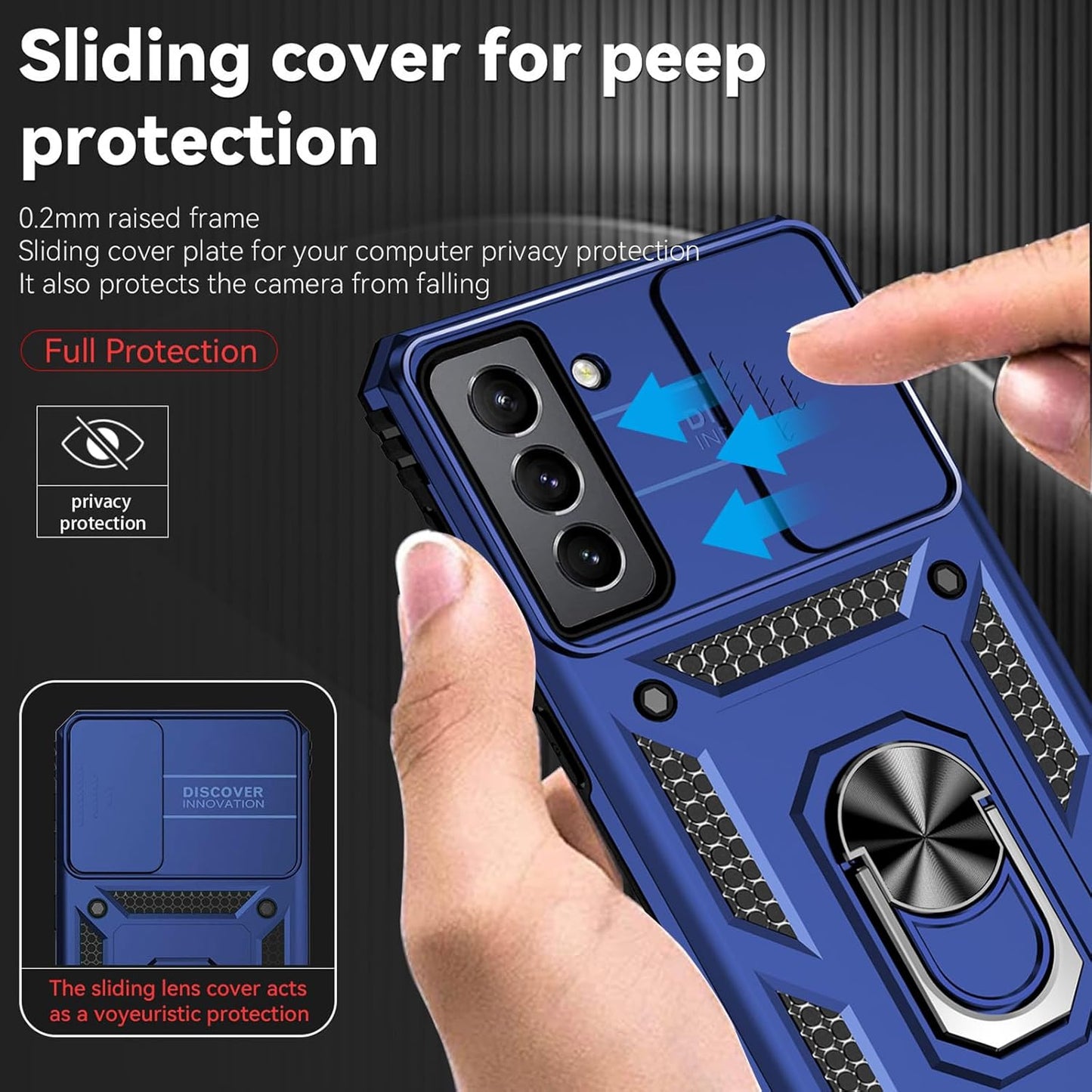 for Samsung S21 FE Case with Screen Protector: [Military Grade 20ft. Drop Tested] Ring Shockproof Protective Phone Case for -Samsung Galaxy S21 FE (Blue)