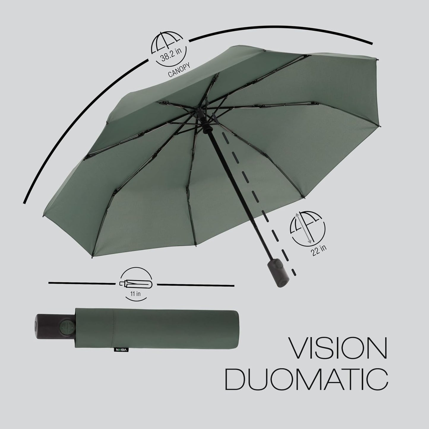 Knirps Vision Duomatic Automatic Open Close Rain Umbrella - Durable Compact Travel Umbrella for Adults - Recycled PET Canopy 97cm Diameter, Sustanable Eco+Friendly Retractable Umbrella & Carrying Case