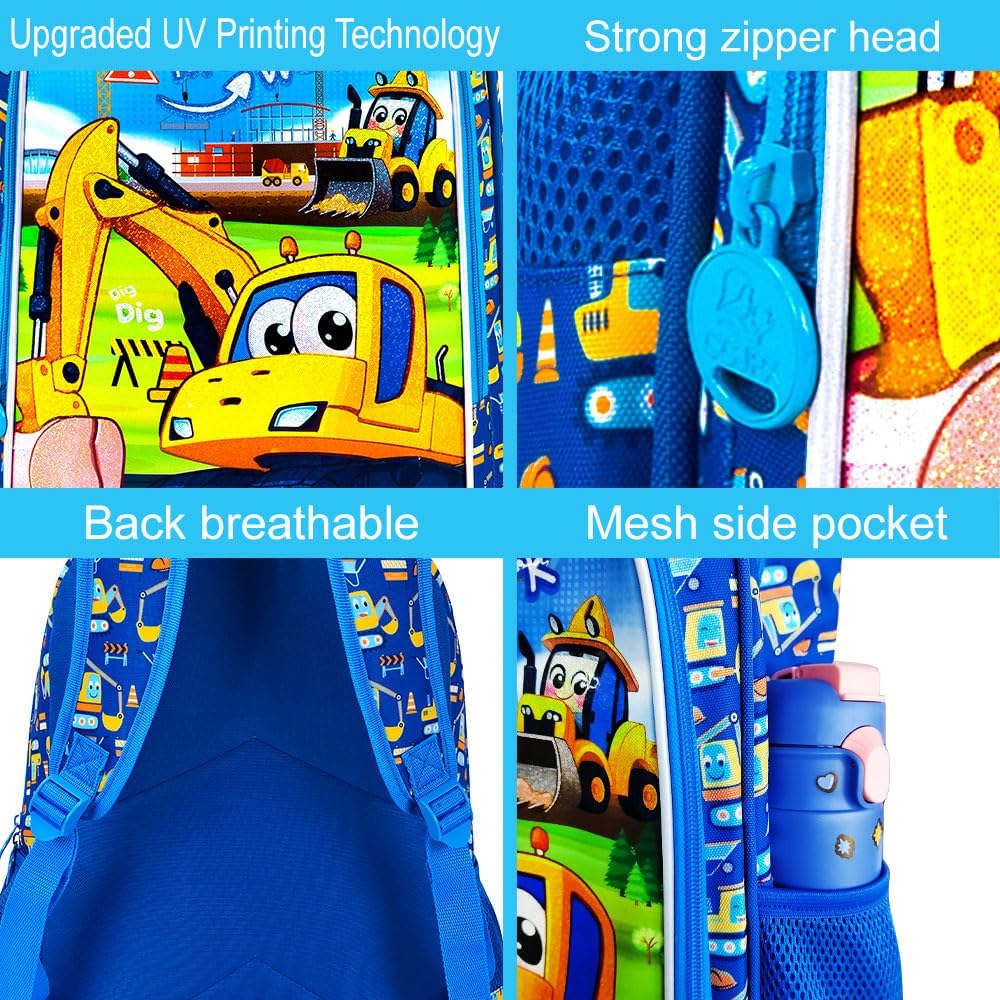 3PCS Dinosaur Backpack for Boys, 16 Inch Kids Water Resistant Preschool Elementary Kindergarten Bookbags and Lunch Box
