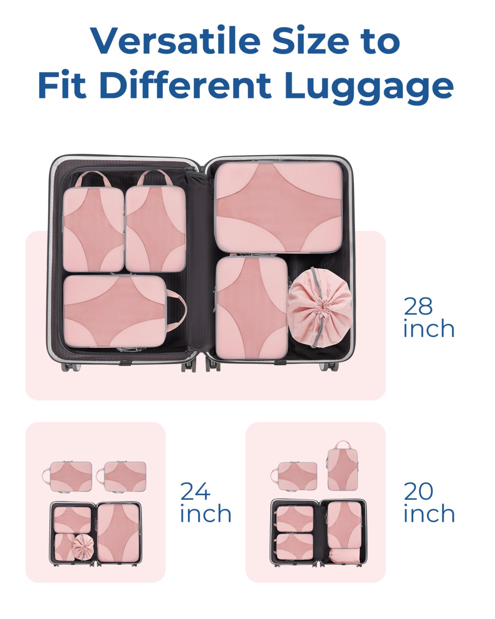 Bagsmart Compression Packing Cubes (Baby Pink, 6 Set)