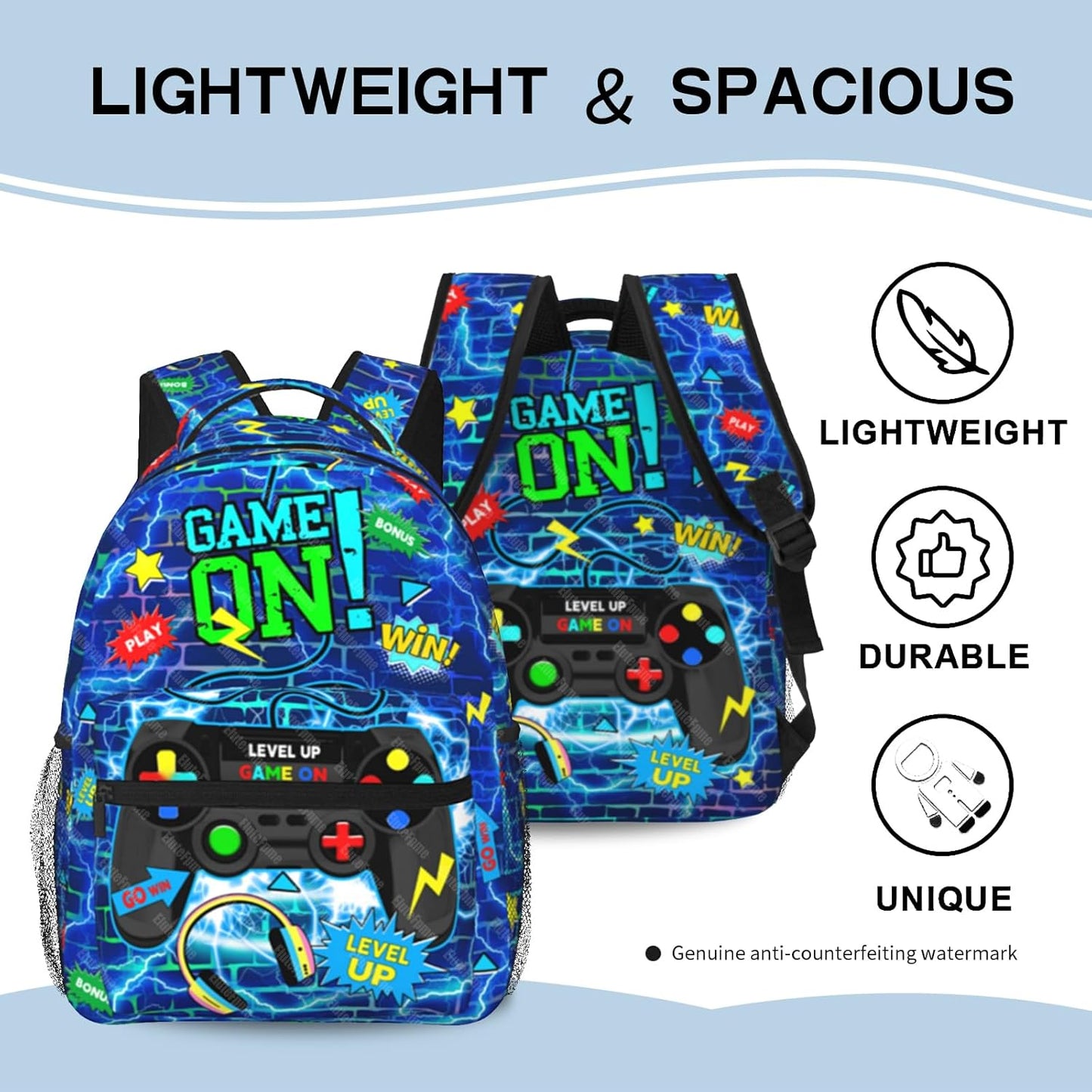Kids Game School Backpack For Boys Video Game Boys Backpack For Kids Children Teens Elementary Middle School Students Bookbag Travel Back Pack for Age 6-18