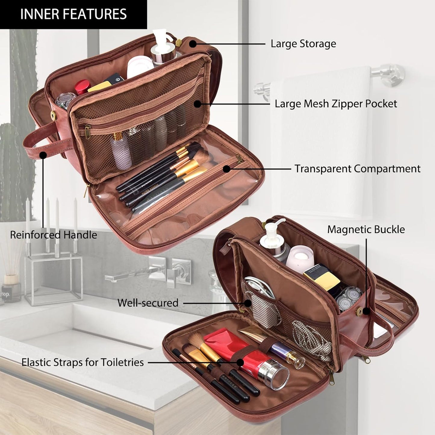 ubmpj Personalized Toiletry Bag for Men Custom PU Leather Travel Shaving dopp Kit Laser Engraved