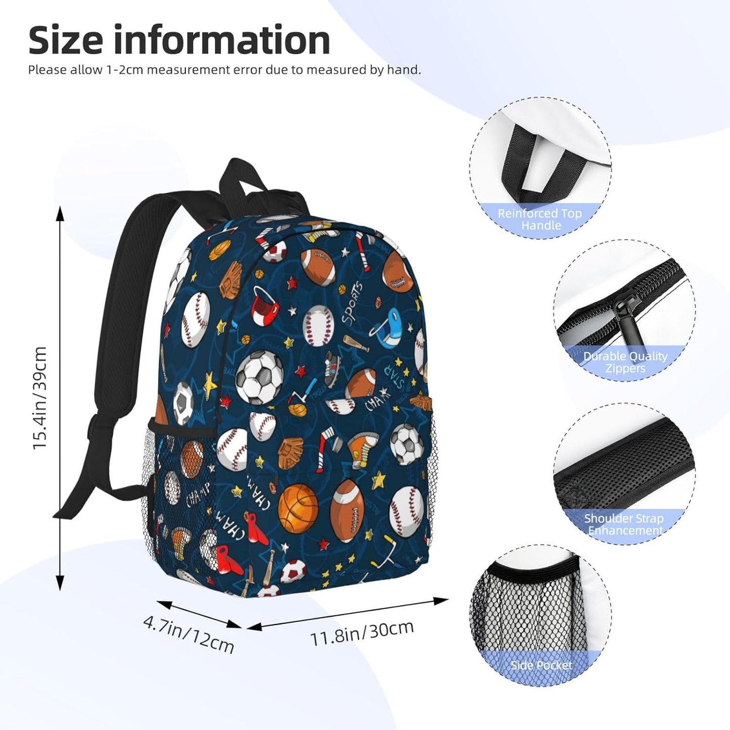 exroozy Sports Backpack for Boys Girls Basketball Soccer Baseball School Bags Blue Shoulder Bags Travel Backpack Bookbag 15 inch Gift for Kids Toddler