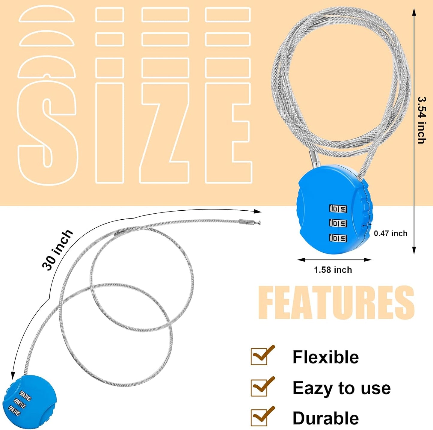 3 Pieces Cable Luggage Locks 3 Digit Combination Locks Combo Locks Wire Stroller Locks TSA Approved Padlocks for Travel Bike Backpack Cabinet, 30 Inch Wirerope (Black,Blue,Red)