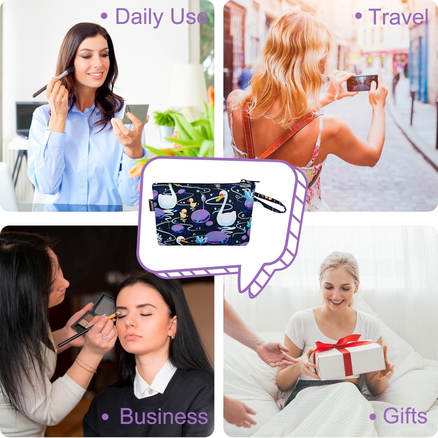 Gloppie Makeup Bag Cute Sunscreen Bag Travel Cosmetic Bag Must Have Purse Essentials Swans