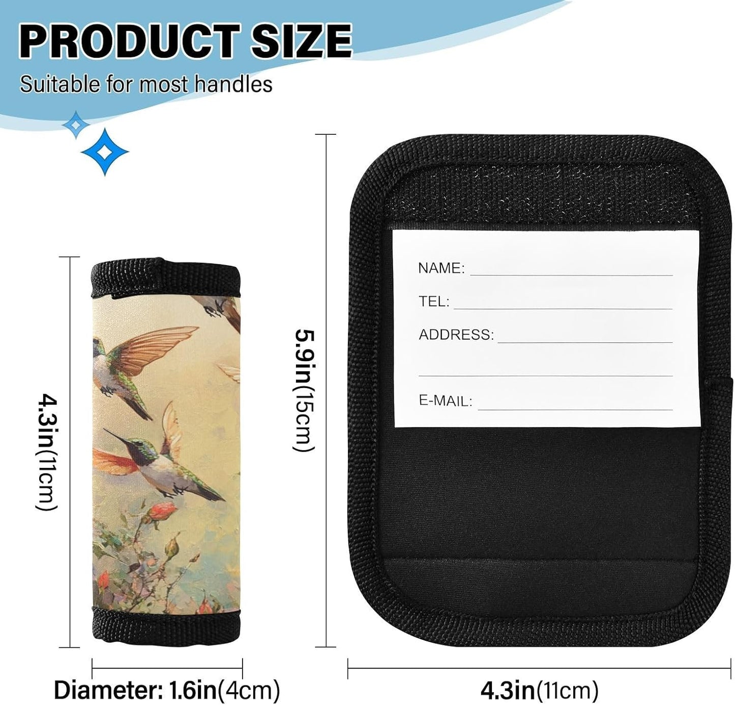 Many Hummingbirds and Roses 4 Pack Luggage Handle Wraps Covers for Suitcase Identifiers Bag Tags Travel Accessories