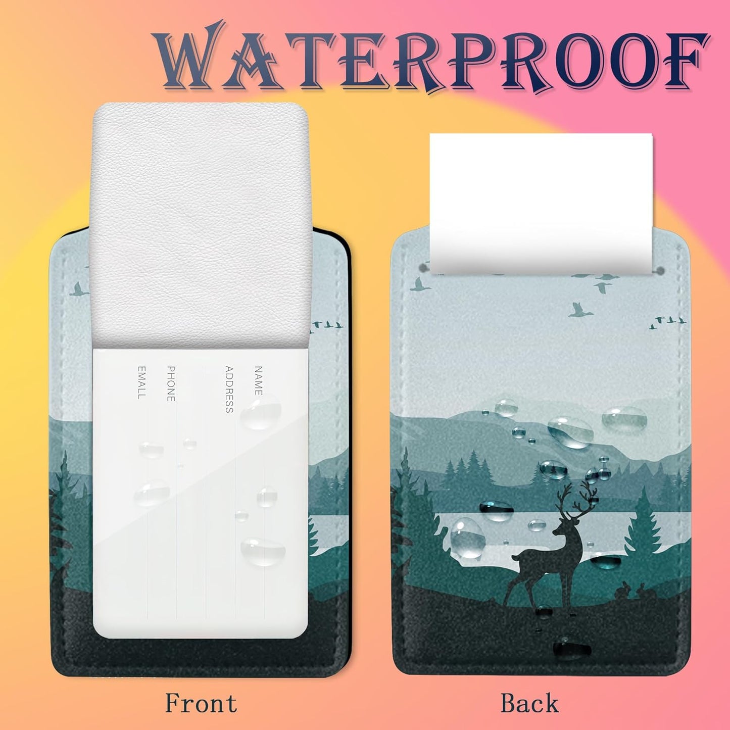 Luggage Tags for Suitcase,2 Pack Misty Forest Deer Leather Travel Cruise Luggage Tag with Privacy Flap,Name ID Label and Metal Loop for Women Girls Suitcase Backpack