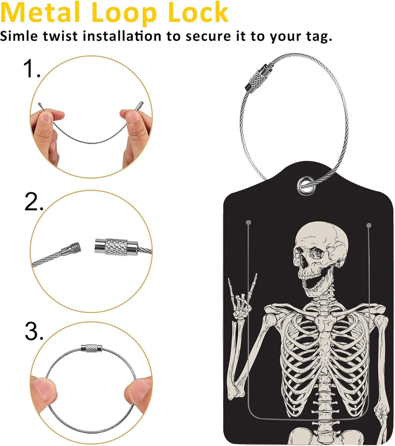 2 Pack Human Skeleton Luggage Tag for Suitcases Skull PU Leather Bag Travel Suitcase ID Identifier