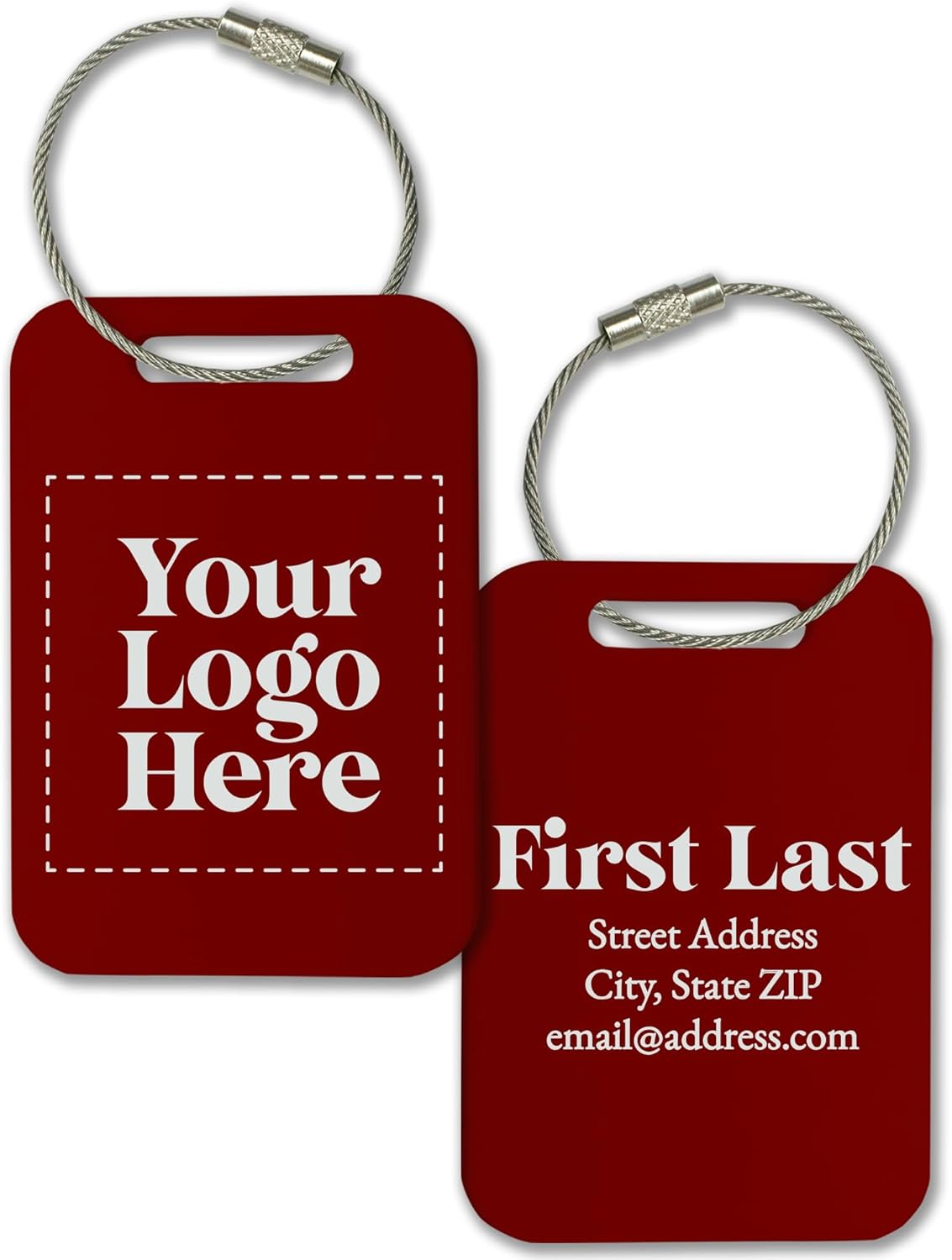 Personalized Logo Name Tag for Luggage (3 or 6 Count Pack) | Custom Tag for Suitcase | Acrylic Name Tag for Travel | Choose Your Font & Color | Backpack ID Label (Logo, Dark Red)